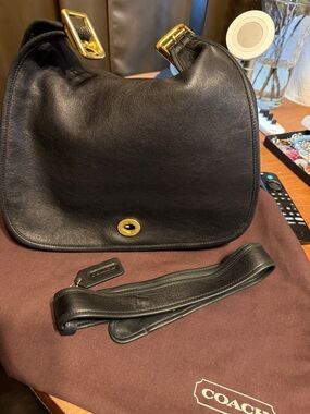 Coach Black Leather Shoulder Bag with Gold-Tone Hardware